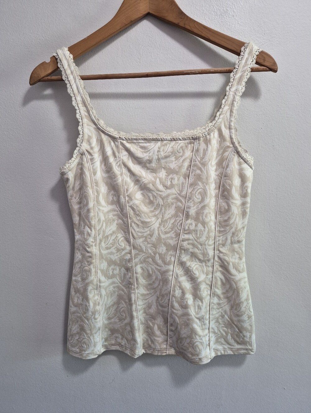 White House Black Market WHBM Ivory Lace Trim Corset Style Tank Size Small